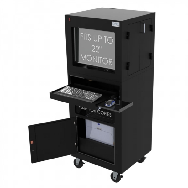 Shop Floor Industrial Tough Computer Cabinet with Laser Printer in Bottom Cabinet