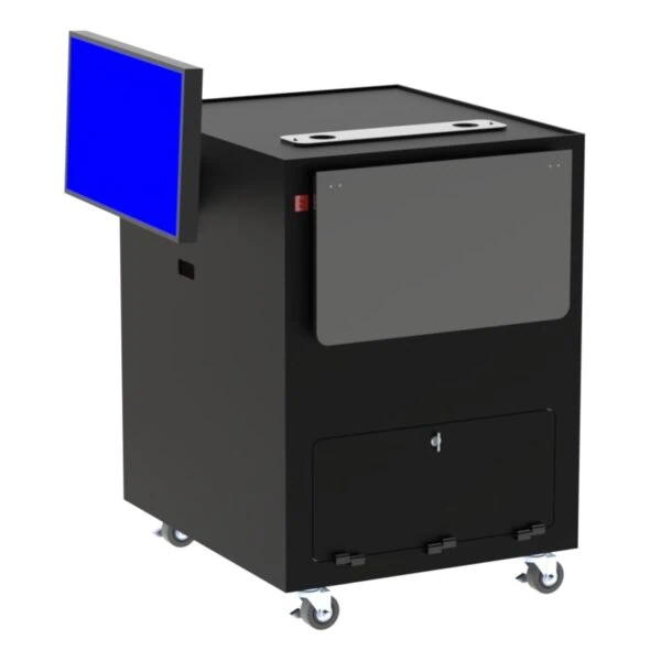 Durable mobile enclosure providing a safe, ergonomic, and mobile workspace for industrial environments.