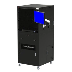 Mobile Workstation with Laser Printer Compartment for Keyence IM Image Measuring System with an Articulating Monitor Arm