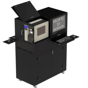 Dual Monitor and Keyboards with Barcode Printer Mobile Computer Workstation DFP320MKS-W-DMKBP