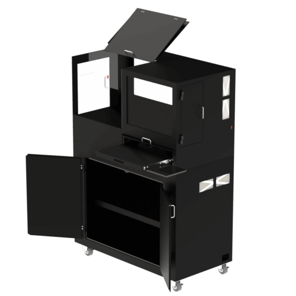 Dual Monitor and Keyboards with Barcode Printer Mobile Computer Workstation DFP320MKS-W-DMKBP - Image 4