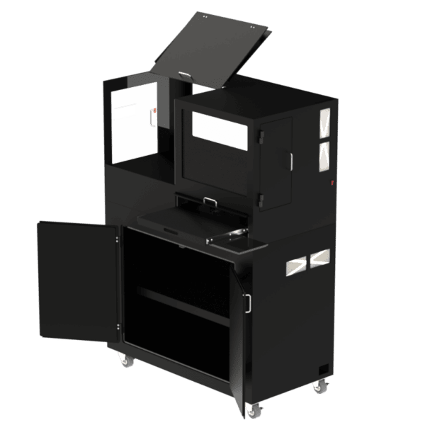 Dual Monitor and Keyboards with Barcode Printer Mobile Computer Workstation DFP320MKS-W-DMKBP - Image 4