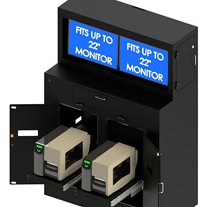 Dual Monitor & Printer Mobile Workstation Enclosure