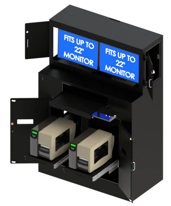 Dual Monitor & Printer Mobile Workstation Enclosure - Image 2