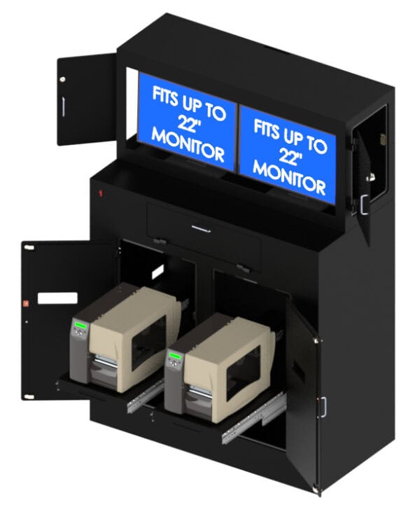 Dual Monitor & Printer Mobile Workstation Enclosure - Image 3