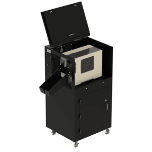 Barcode Label Printer Enclosure with External Label Catch