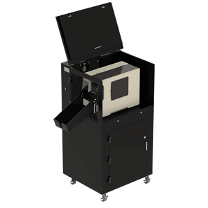 Barcode Label Printer Enclosure with External Label Catch