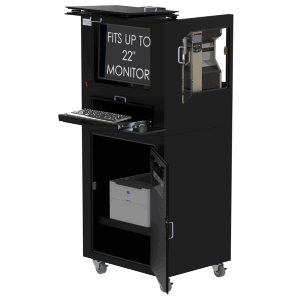 Mobile Workstation for Laser Jet and Barcode Printer, 22 Inch Monitor and Keyboard
