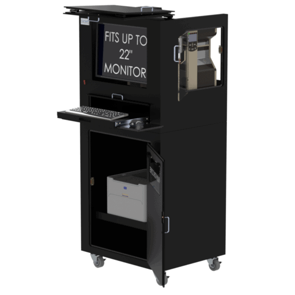 Mobile Workstation for Laser Jet and Barcode Printer, 22 Inch Monitor and Keyboard