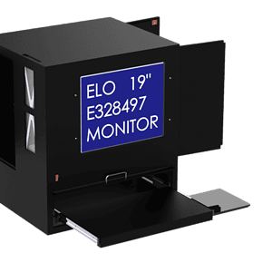 Black industrial enclosure with doors and hinges