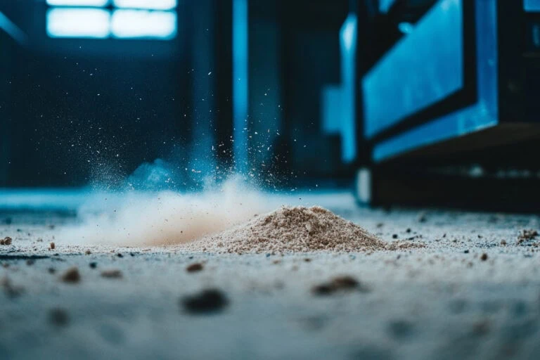 A pile of dust on the ground of a warehouse