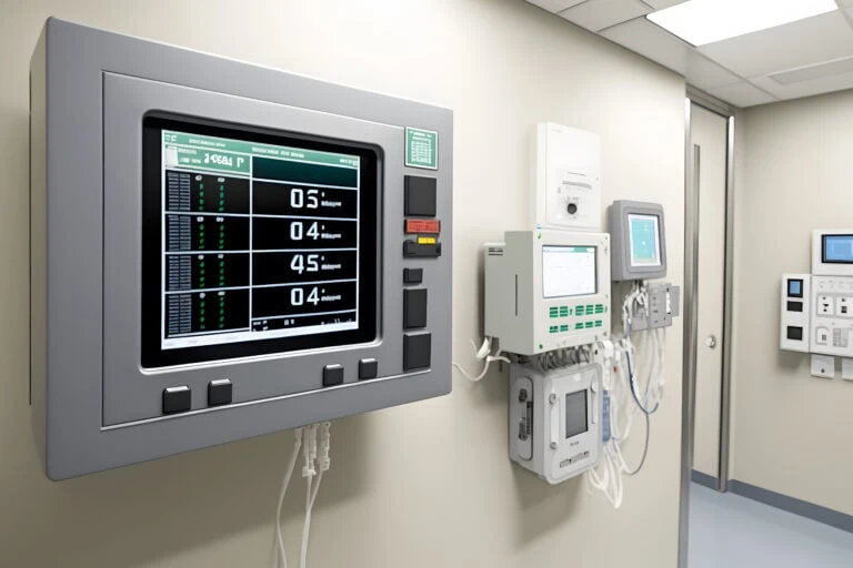 Interior of operating room in modern clinic with computer equipment. Neural network AI generated art